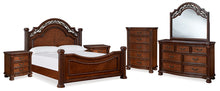 Load image into Gallery viewer, Lavinton Queen Poster Bed with Mirrored Dresser, Chest and 2 Nightstands
