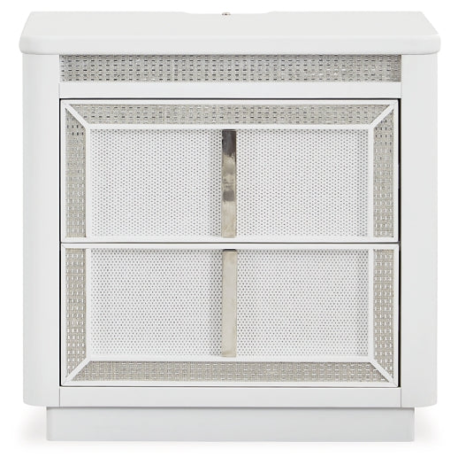 Chalanna Queen Upholstered Storage Bed with Mirrored Dresser, Chest and Nightstand