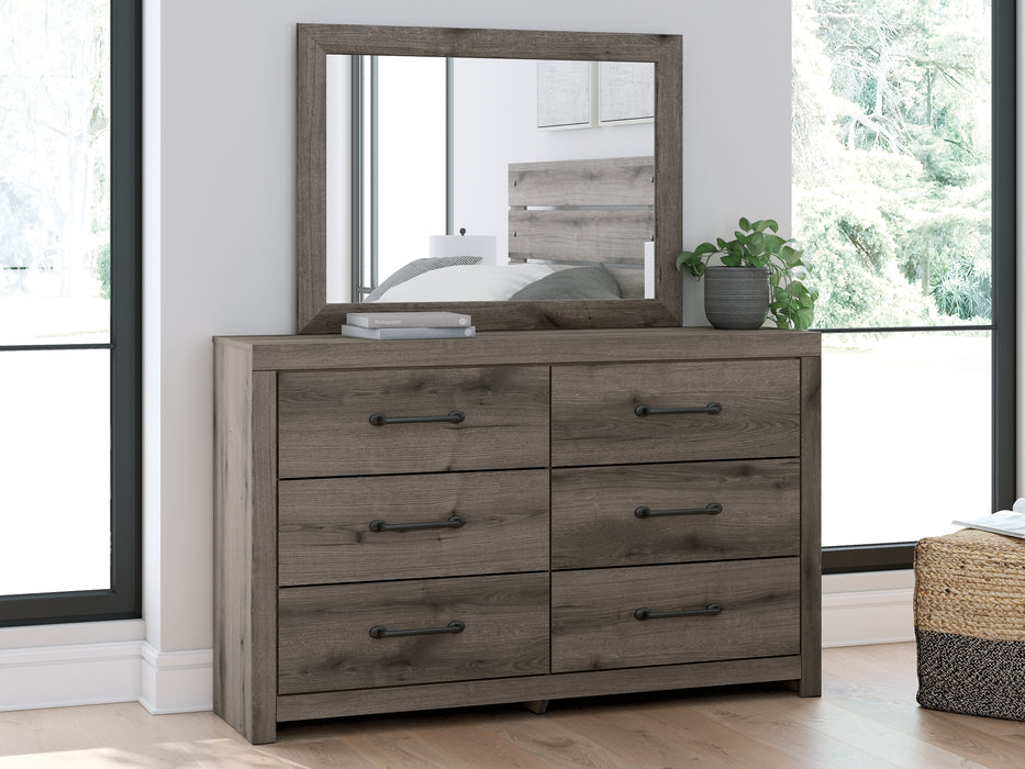 Graystorm Queen Panel Bed with Mirrored Dresser and Nightstand