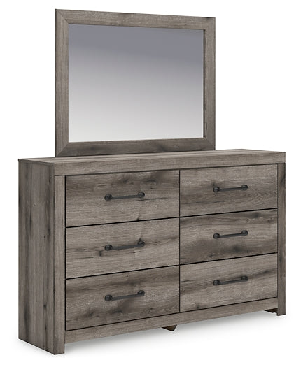 Graystorm Full Panel Bed with Mirrored Dresser and Nightstand