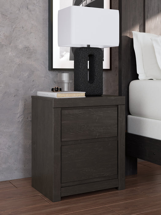 Fraluna King Panel Bed with Mirrored Dresser and Nightstand