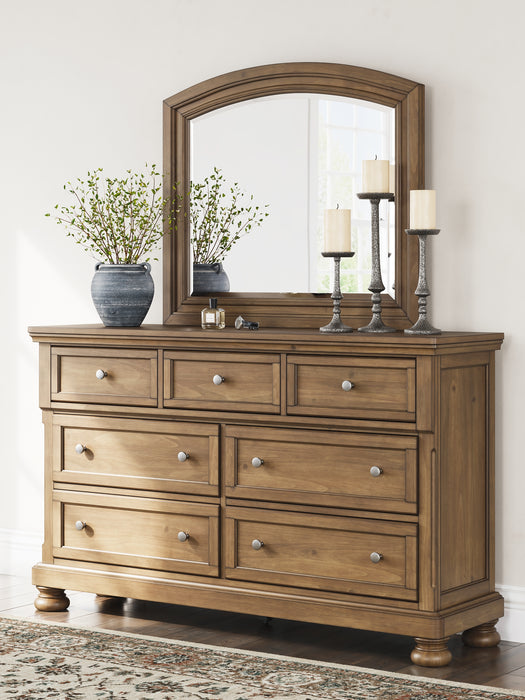 Feddinger King Panel Bed with Mirrored Dresser, Chest and Nightstand