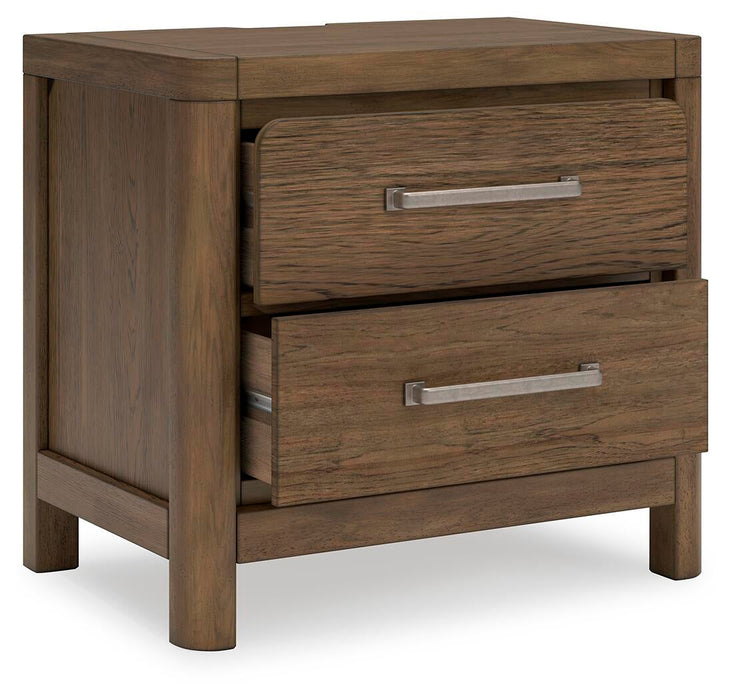 Cabalynn California King Panel Bed with Storage with Mirrored Dresser and Nightstand