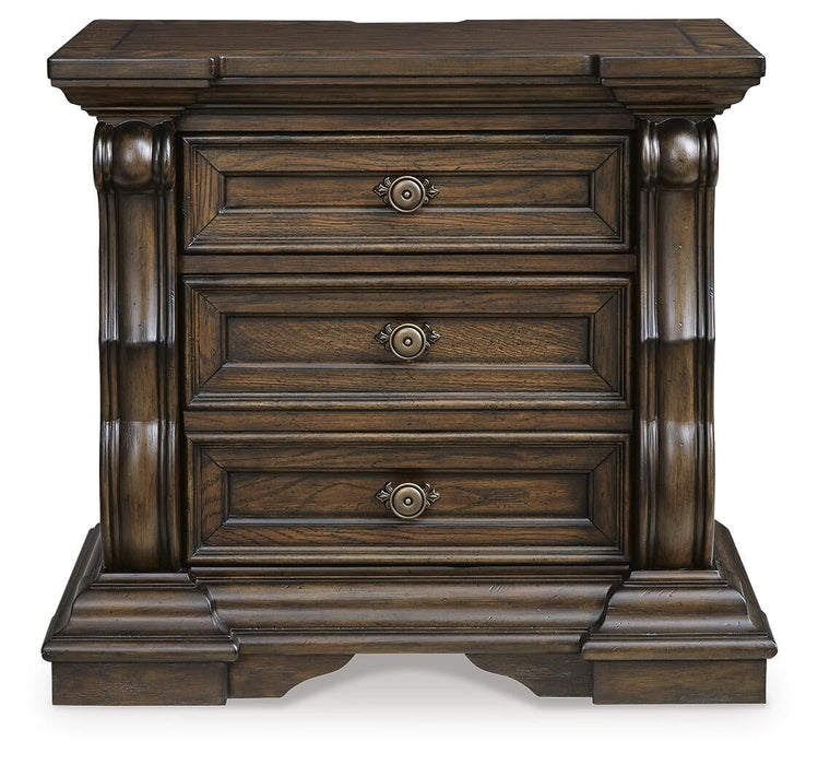 Maylee King Upholstered Bed with Mirrored Dresser and Nightstand