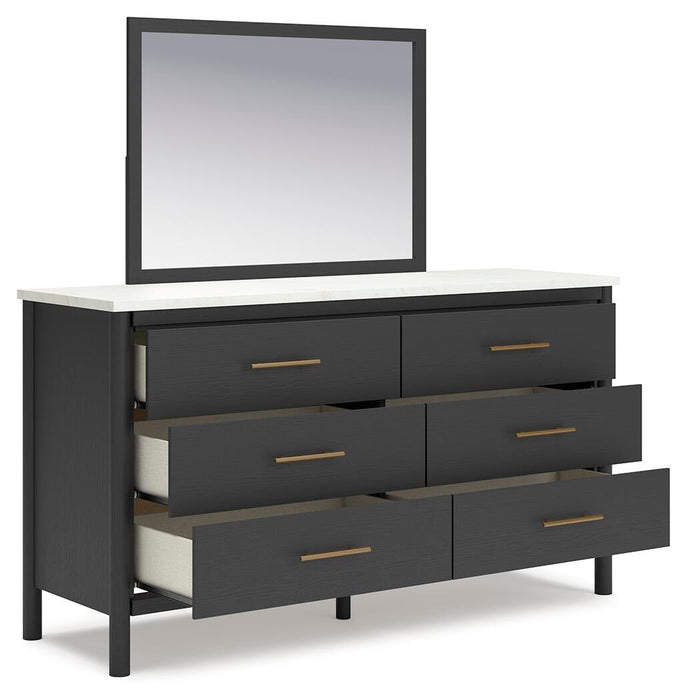 Cadmori King Upholstered Panel Bed, Dresser and Mirror