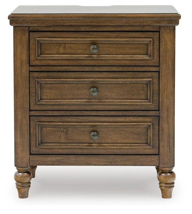 Sturlayne Queen Upholstered Panel Bed, Dresser, Mirror and Nightstand