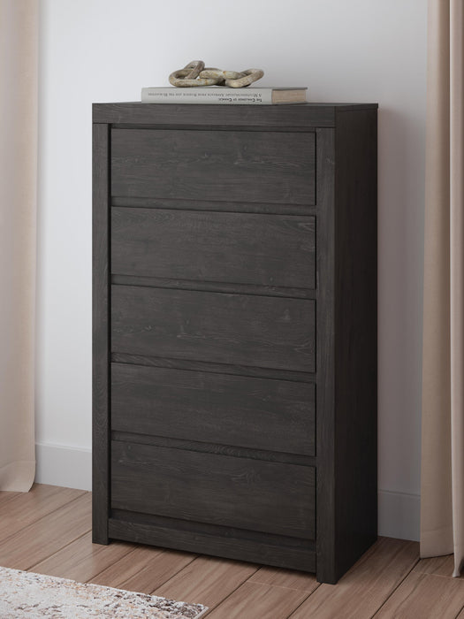 Fraluna King Panel Bed, Dresser, Mirror, Chest and Nightstand
