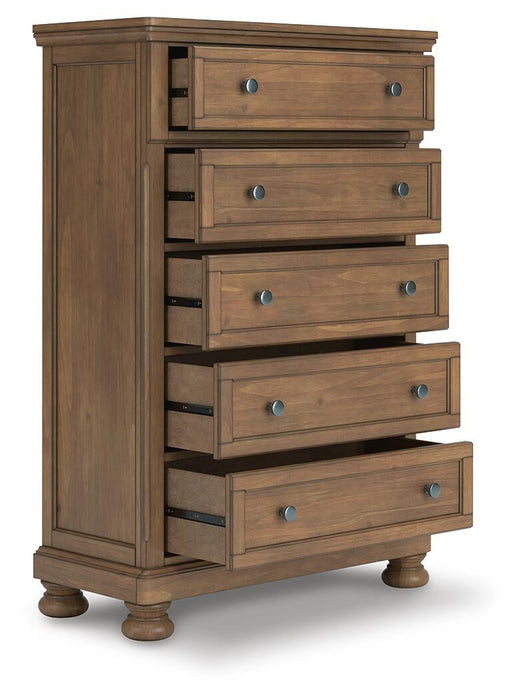 Feddinger Queen Panel Bed with Mirrored Dresser, Chest and Nightstand
