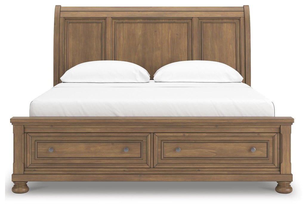 Feddinger California King Storage Sleigh Bed with Mirrored Dresser, Chest and Nightstand