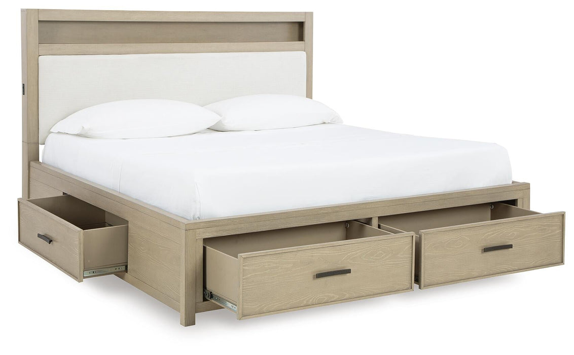 Calmoro King Bookcase Bed with Mirrored Dresser