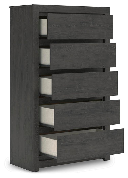 Fraluna King Panel Storage Bed, Dresser, Mirror, Chest and Nightstand
