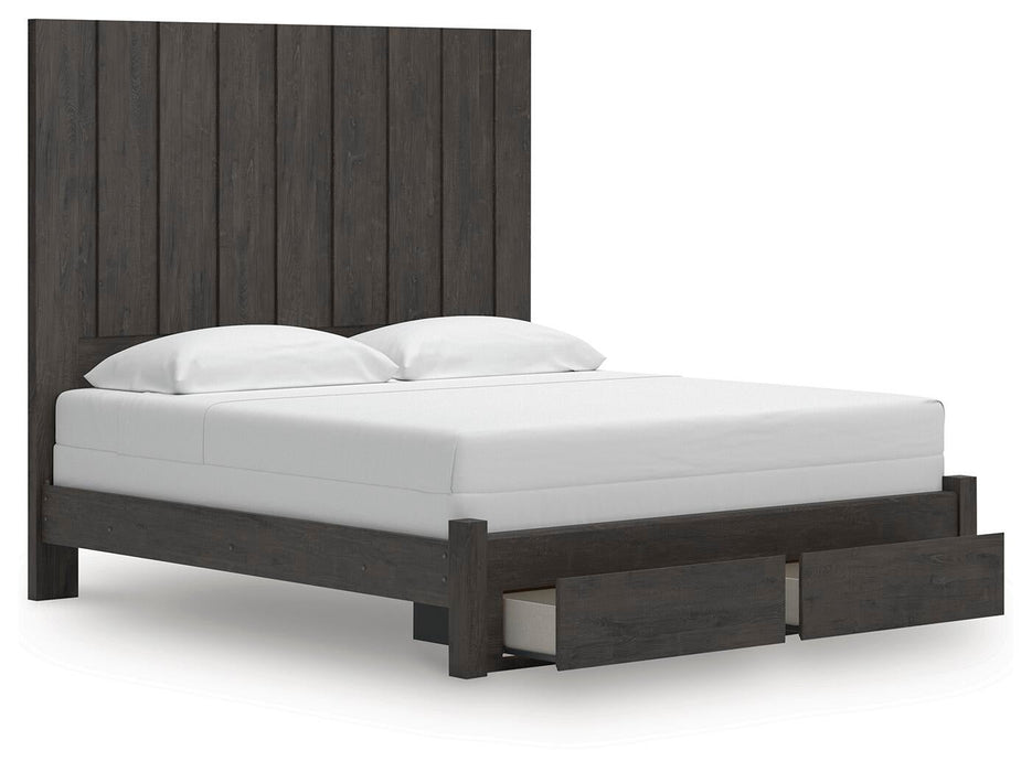 Fraluna King Panel Storage Bed, Dresser, Mirror, Chest and Nightstand