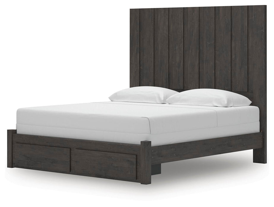 Fraluna King Panel Storage Bed, Dresser, Mirror, Chest and Nightstand