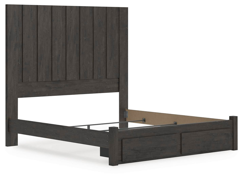 Fraluna King Panel Storage Bed, Dresser, Mirror, Chest and Nightstand