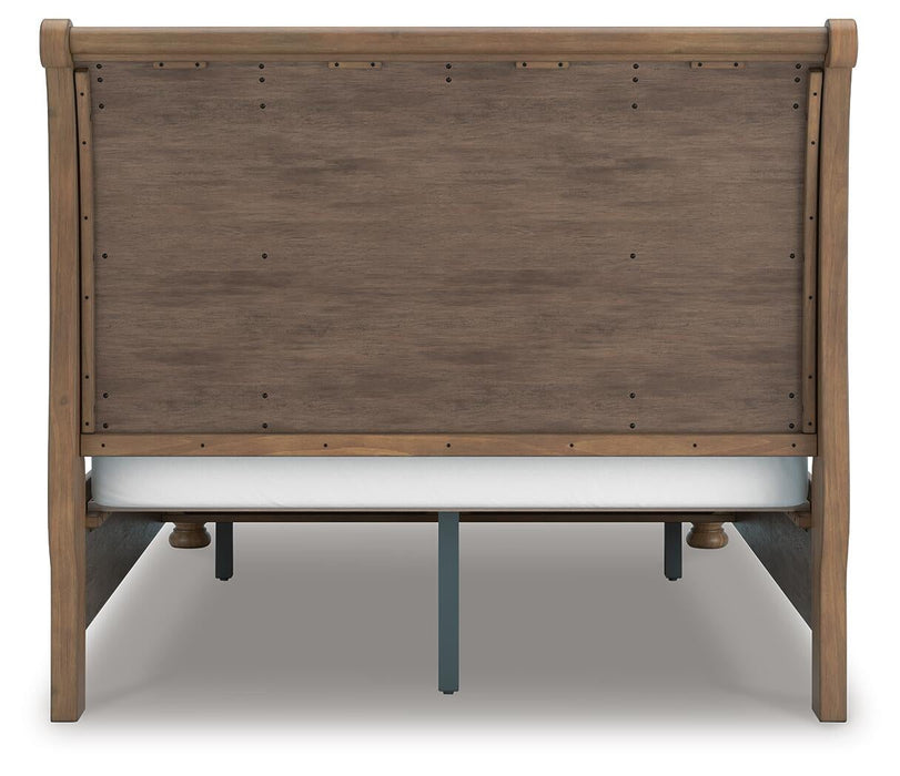Feddinger Queen Storage Sleigh Bed with Mirrored Dresser, Chest and Nightstand