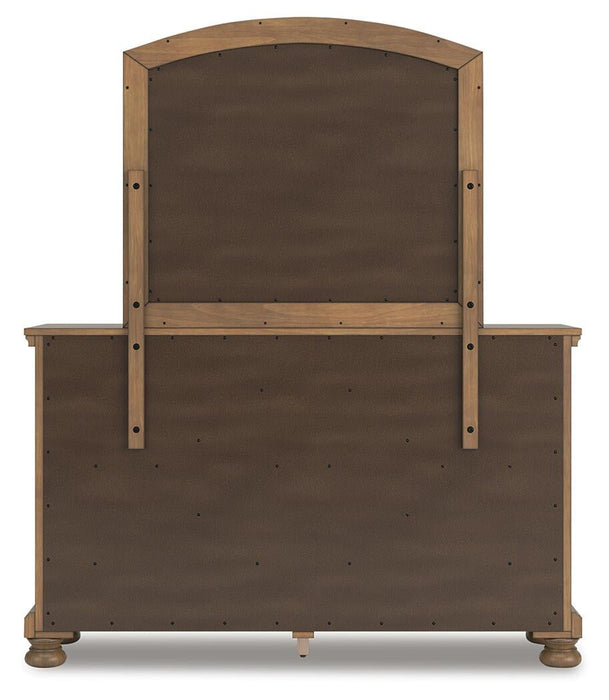 Feddinger Queen Storage Sleigh Bed with Mirrored Dresser and Nightstand