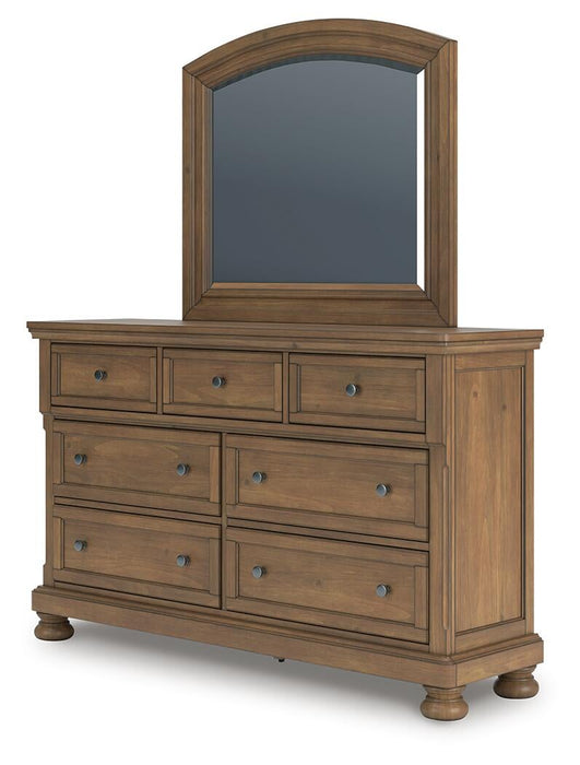Feddinger Queen Storage Sleigh Bed with Mirrored Dresser and Nightstand