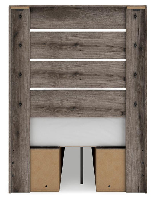 Graystorm Twin Panel Bed with Storage, Dresser, Mirror and Nightstand