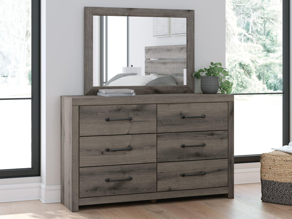 Graystorm Twin Panel Bed with Storage, Dresser, Mirror and Nightstand