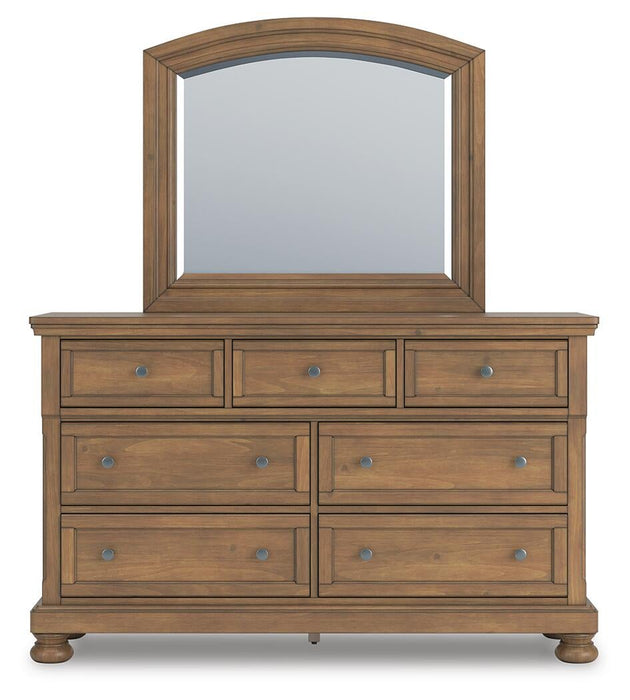Feddinger California King Panel Bed with Mirrored Dresser and Nightstand