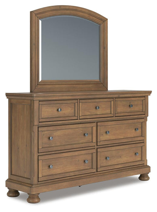 Feddinger California King Panel Bed with Mirrored Dresser and Nightstand