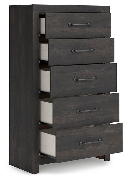 Hollivern Full Panel Bed with Storage, Dresser, Mirror, Chest and Nightstand