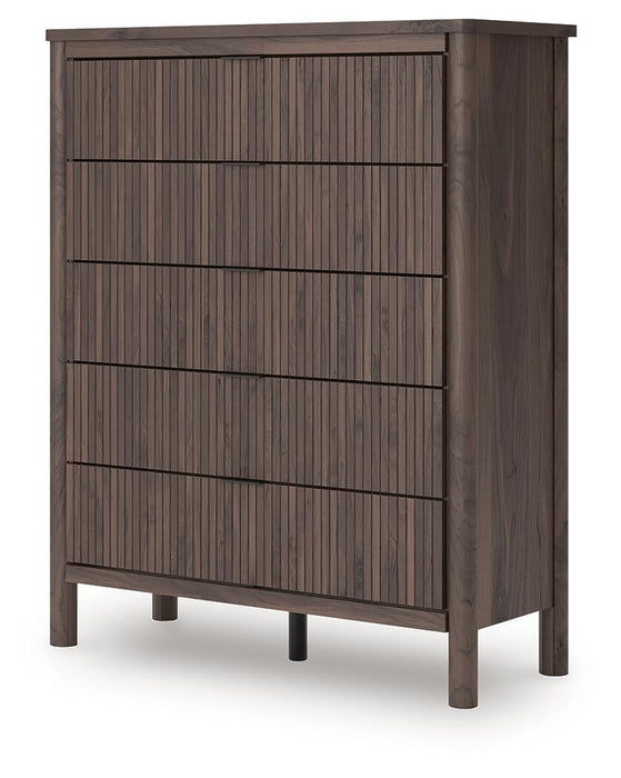 Pamytta Twin Upholstered Panel Platform Bed, Dresser, Mirror, Chest and Nightstand