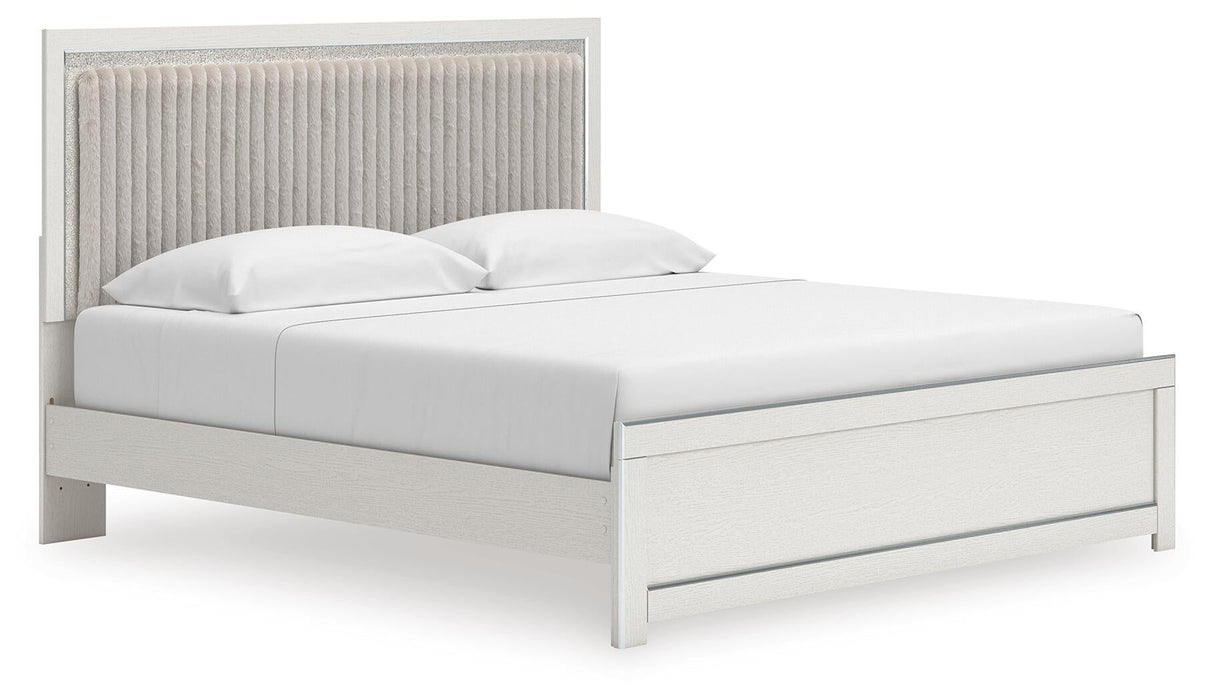 Zuraleus King Upholstered Panel Platform Bed, Dresser, Mirror, Chest and Nightstand