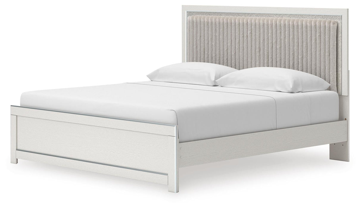 Zuraleus King Upholstered Panel Platform Bed, Dresser, Mirror, Chest and Nightstand