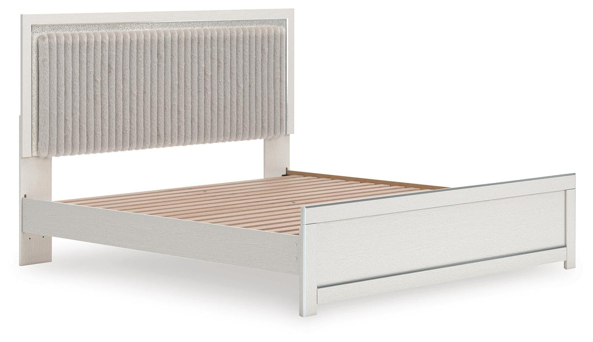 Zuraleus King Upholstered Panel Platform Bed, Dresser, Mirror, Chest and Nightstand
