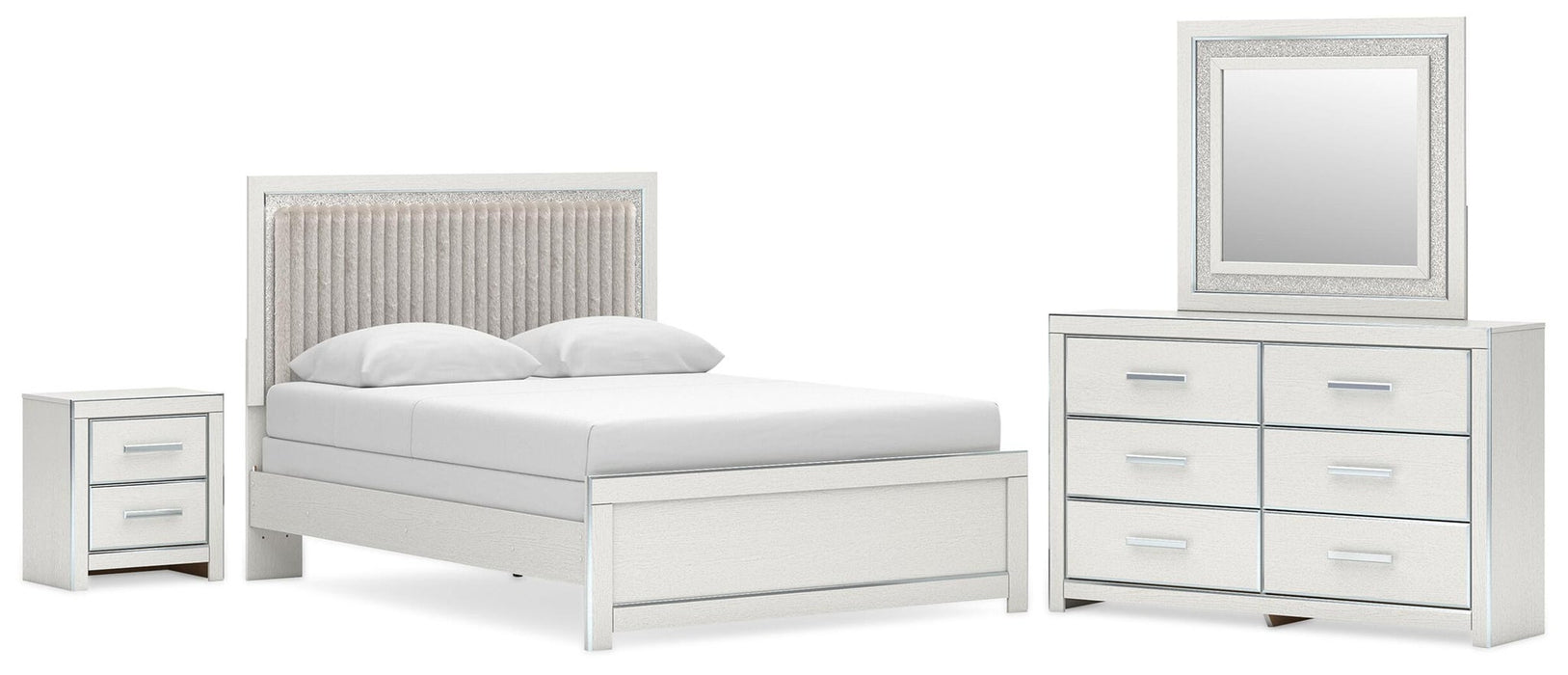 Zuraleus Queen Upholstered Panel Bed, Dresser, Mirror and Nightstand