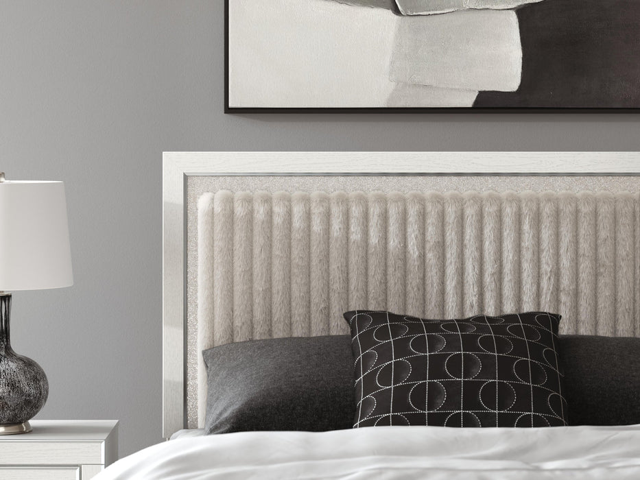 Zuraleus Queen Upholstered Panel Platform Bed, Dresser and Mirror