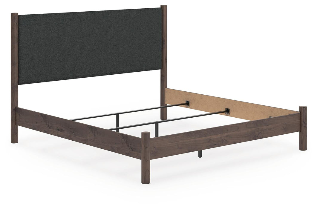 Pamytta King Upholstered Panel Bed, Dresser, Mirror and Nightstand