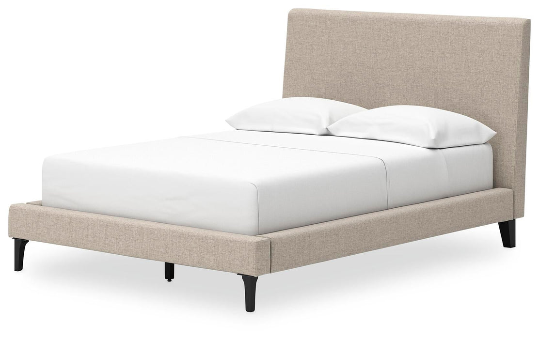 Cielden Full Upholstered Bed with Roll Slats, Dresser and Mirror