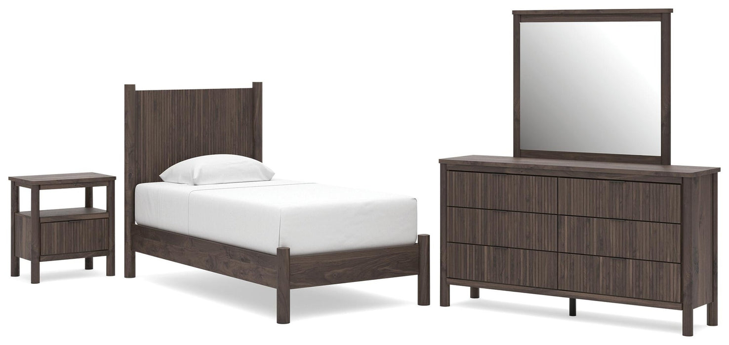 Pamytta Twin Panel Platform Bed, Dresser, Mirror and Nightstand