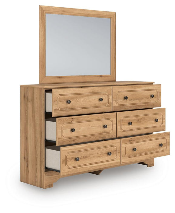 Aleaport King Panel Bed with Mirrored Dresser and Nightstand
