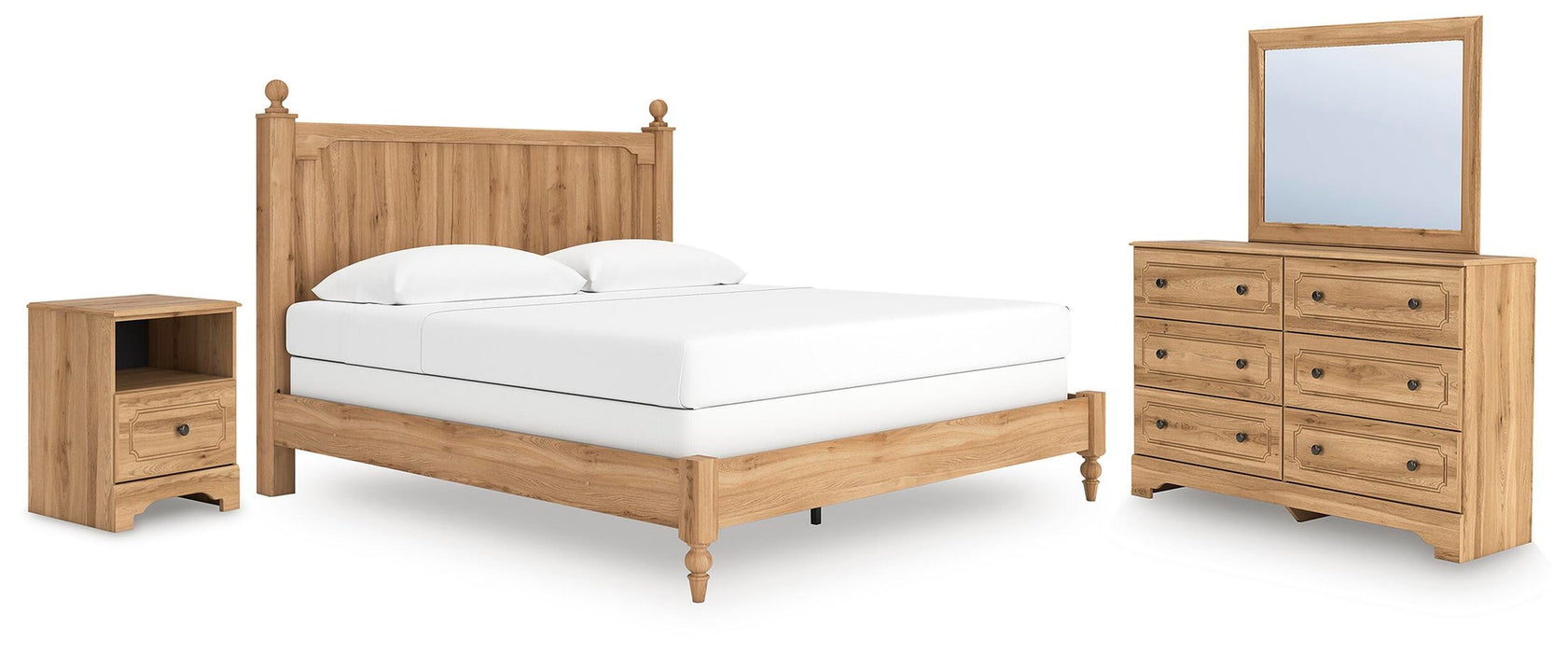 Aleaport King Panel Bed with Mirrored Dresser and Nightstand