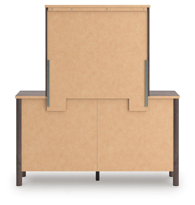 Pamytta Twin Upholstered Panel Platform Bed, Dresser and Mirror