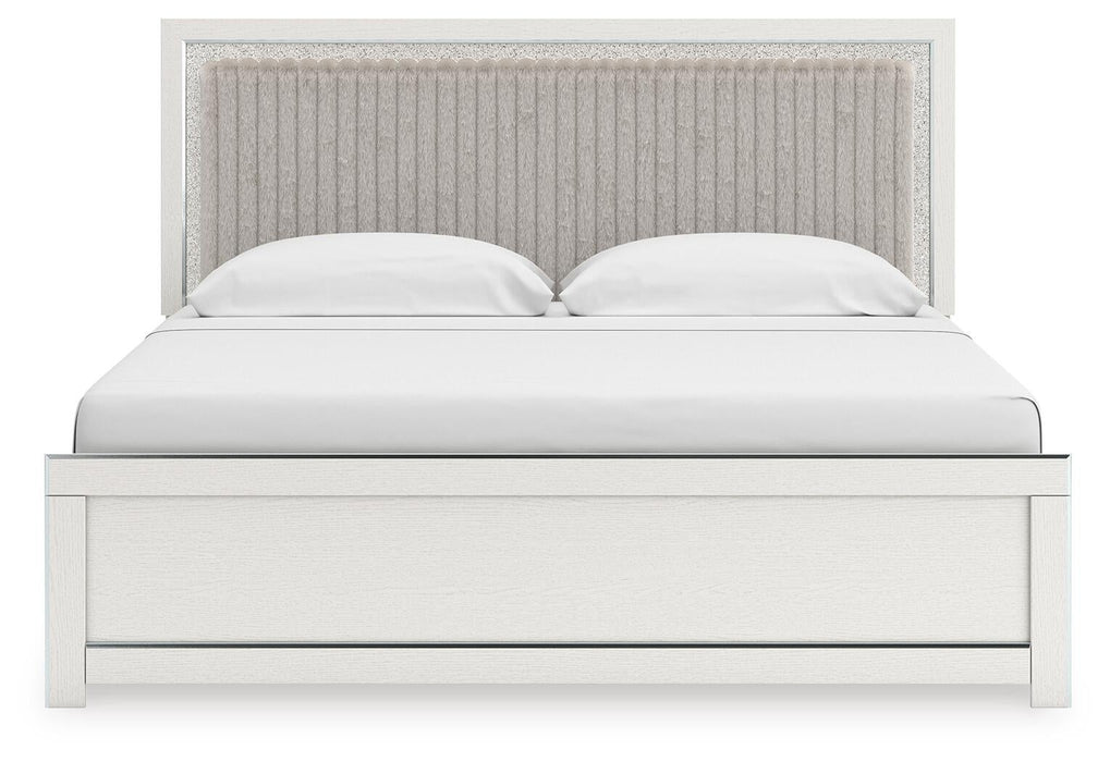 Zuraleus King Upholstered Panel Platform Bed, Dresser, Mirror and Nightstand
