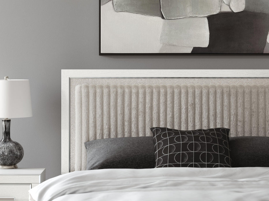 Zuraleus King Upholstered Panel Platform Bed, Dresser, Mirror and Nightstand