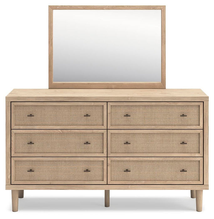 Cielden Full Upholstered Bed with Roll Slats, Dresser, Mirror and Nightstand