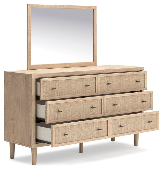 Cielden King Upholstered Bed with Roll Slats, Dresser, Mirror, Chest and Nightstand