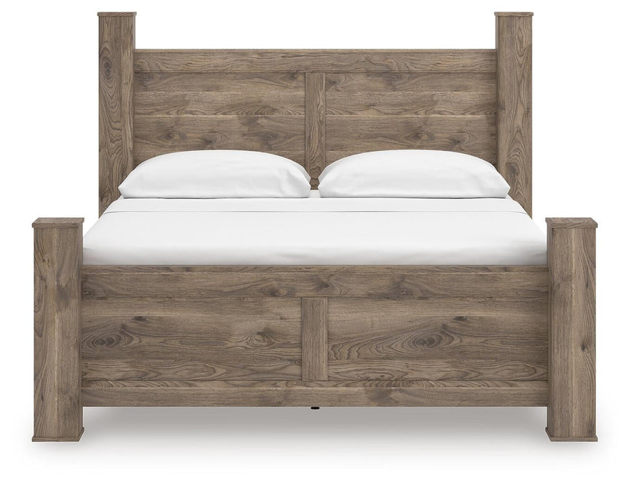 Rusticott King Poster Bed, Dresser, Mirror and Nightstand