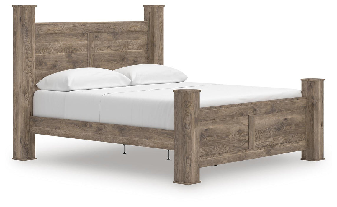 Rusticott King Poster Bed, Dresser, Mirror and Nightstand
