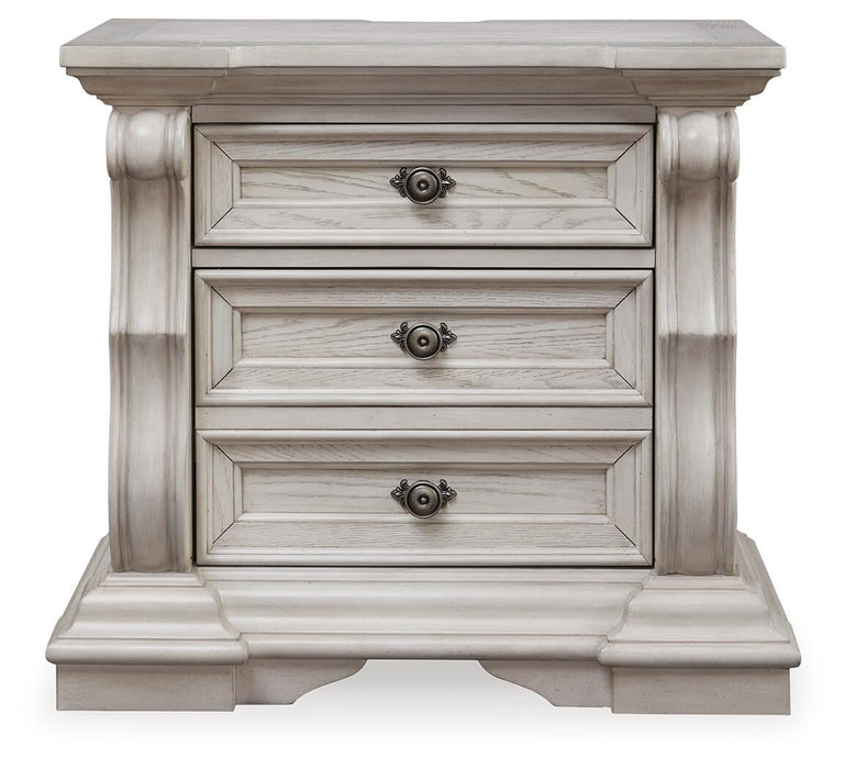 Bruchandi King Upholstered Panel Bed with Mirrored Dresser and Nightstand