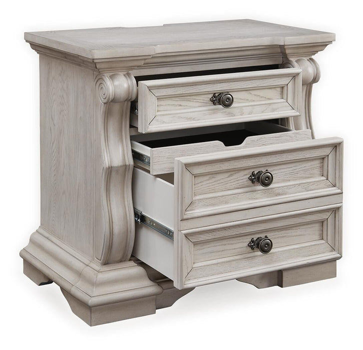 Bruchandi King Upholstered Panel Bed with Mirrored Dresser and Nightstand