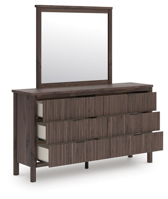 Pamytta Twin Upholstered Panel Bed, Dresser, Mirror, Chest and Nightstand