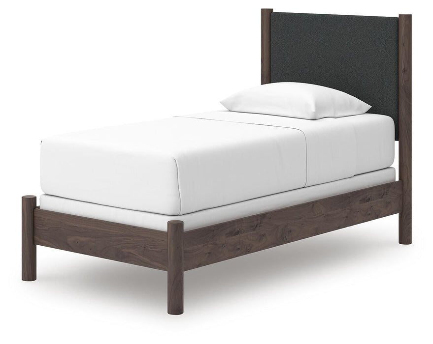 Pamytta Twin Upholstered Panel Bed, Dresser, Mirror, Chest and Nightstand