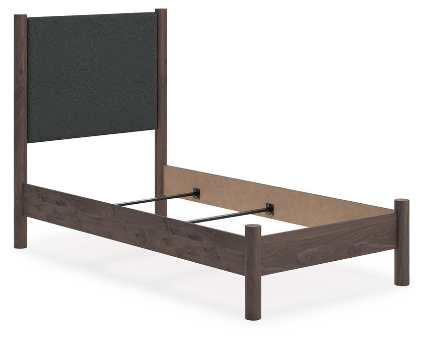 Pamytta Twin Upholstered Panel Bed, Dresser, Mirror, Chest and Nightstand