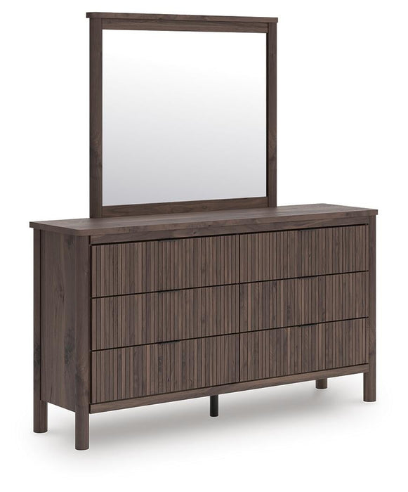 Pamytta Twin Upholstered Panel Bed, Dresser and Mirror